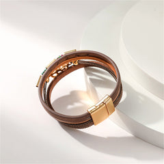 Cubic Zirconia & Brown Polystyrene 18K Gold-Plated Layered Tree Charm Bracelet