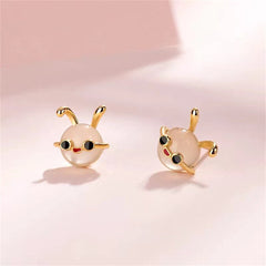 Quartz & 18K Gold-Plated Rabbit Stud Earrings