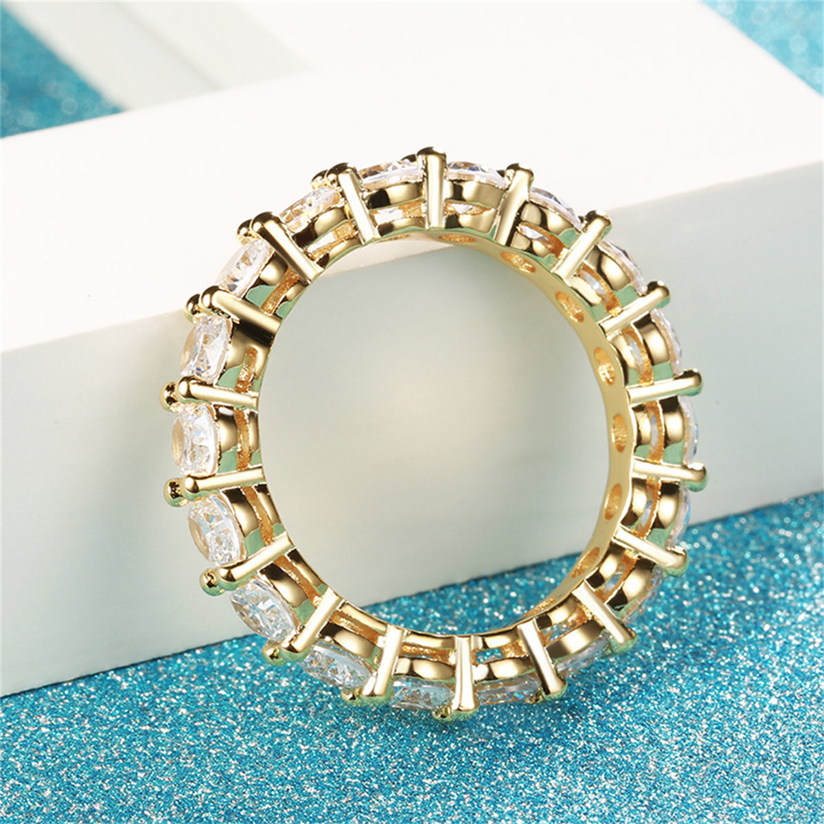 Crystal and 18K Gold-Plated Eternity Band, gold statement rings for women, botanical inspired, styled look