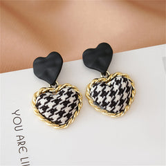 Black Enamel & Polyster 18K Gold-Plated Checkboard Heart Drop Earrings