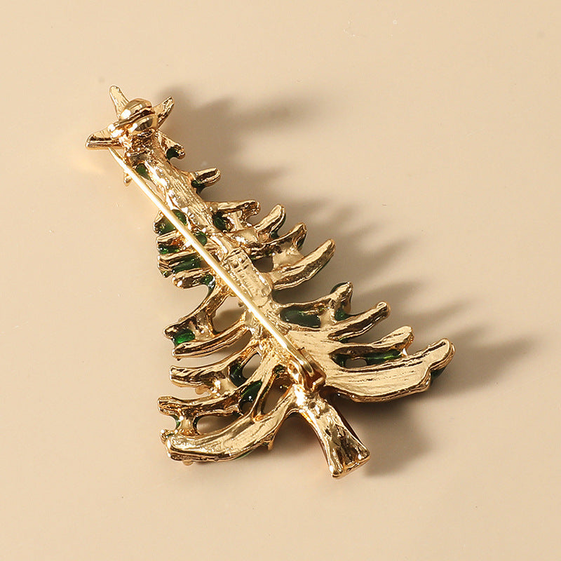 Green Enamel and Red Cubic Zirconia Openwork Christmas Tree Brooch, brooch pin, dainty minimalist design, styled look