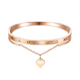 Cubic Zirconia & 18K Rose Gold-Plated Heart Layered Bangle