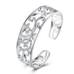Cubic Zirconia & Silver-Plated Filigree Cuff - streetregion