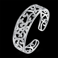 Cubic Zirconia & Silver-Plated Filigree Cuff - streetregion