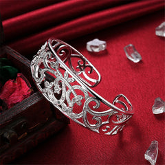 Cubic Zirconia & Silver-Plated Filigree Cuff - streetregion