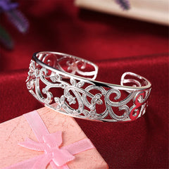 Cubic Zirconia & Silver-Plated Filigree Cuff - streetregion