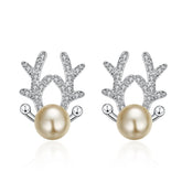 Pearl & Cubic Zirconia Silver-Plated Antler Stud Earrings