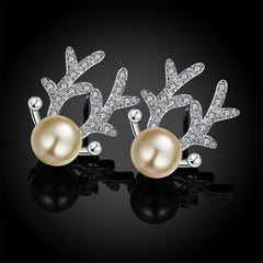 Pearl & Cubic Zirconia Silver-Plated Antler Stud Earrings