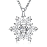 White Cubic Zirconia & Silver-Plated Snowflake Pendant Necklace - streetregion