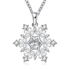White Cubic Zirconia & Silver-Plated Snowflake Pendant Necklace - streetregion