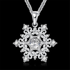 White Cubic Zirconia & Silver-Plated Snowflake Pendant Necklace - streetregion