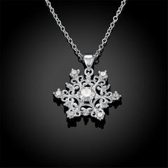 White Cubic Zirconia & Silver-Plated Snowflake Pendant Necklace - streetregion