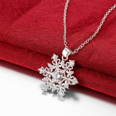 White Cubic Zirconia & Silver-Plated Snowflake Pendant Necklace - streetregion