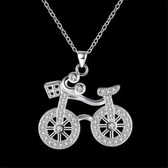 Cubic Zirconia & Silver-Plated Bicycle Pendant Necklace - streetregion