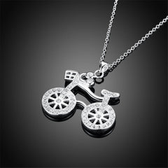 Cubic Zirconia & Silver-Plated Bicycle Pendant Necklace - streetregion