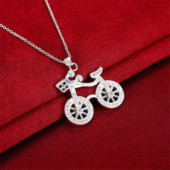 Cubic Zirconia & Silver-Plated Bicycle Pendant Necklace - streetregion