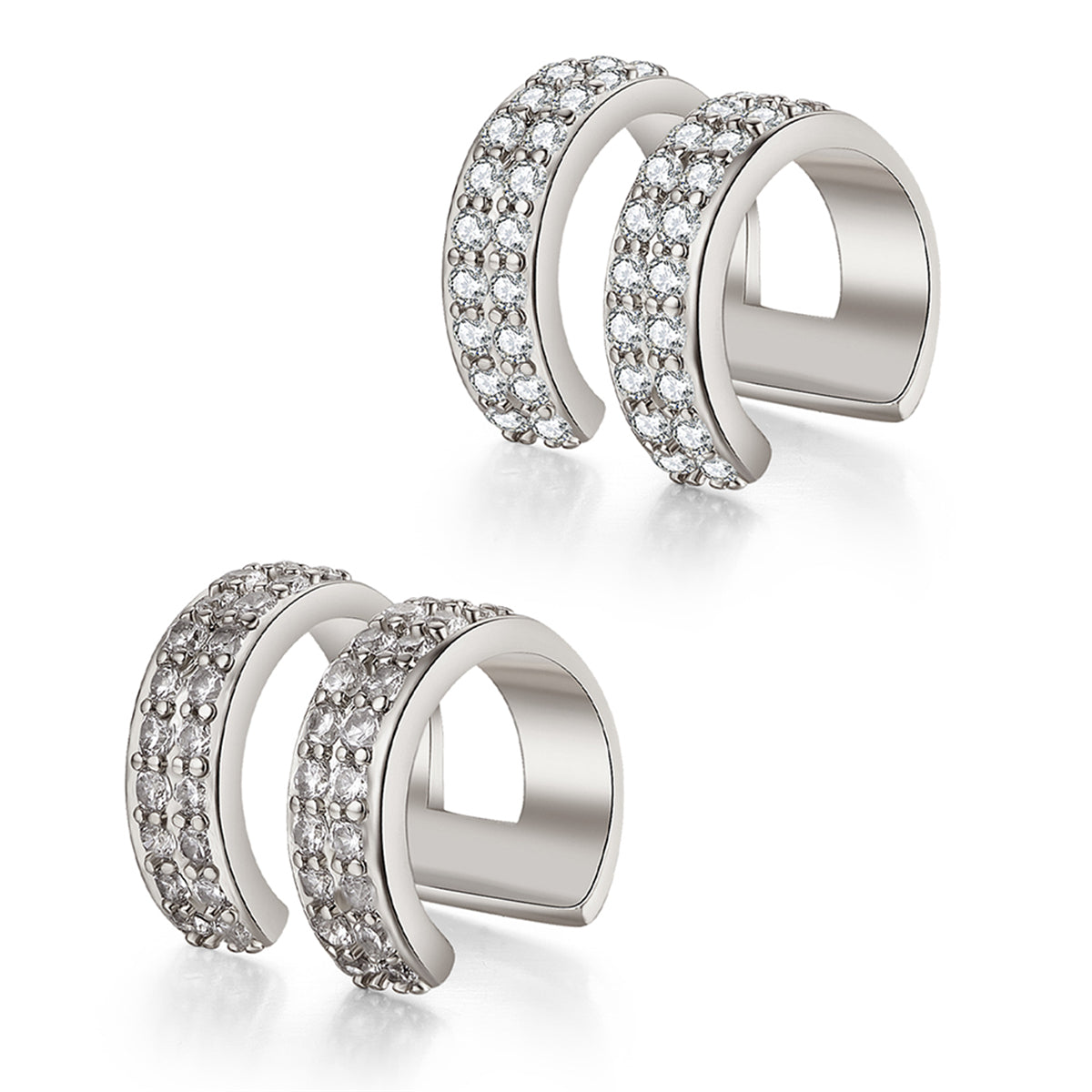 Cubic Zirconia and Silver-Plated Ear Cuffs, silver stud earrings for women, elegant gift for her, lifestyle look