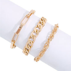 Set of three 18K gold-plated chain bracelets, featuring a mix of curb and cable designs for a trendy, layered style.