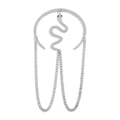 Cubic Zirconia & Silver-Plated Textured Snake Tassel Arm Cuff