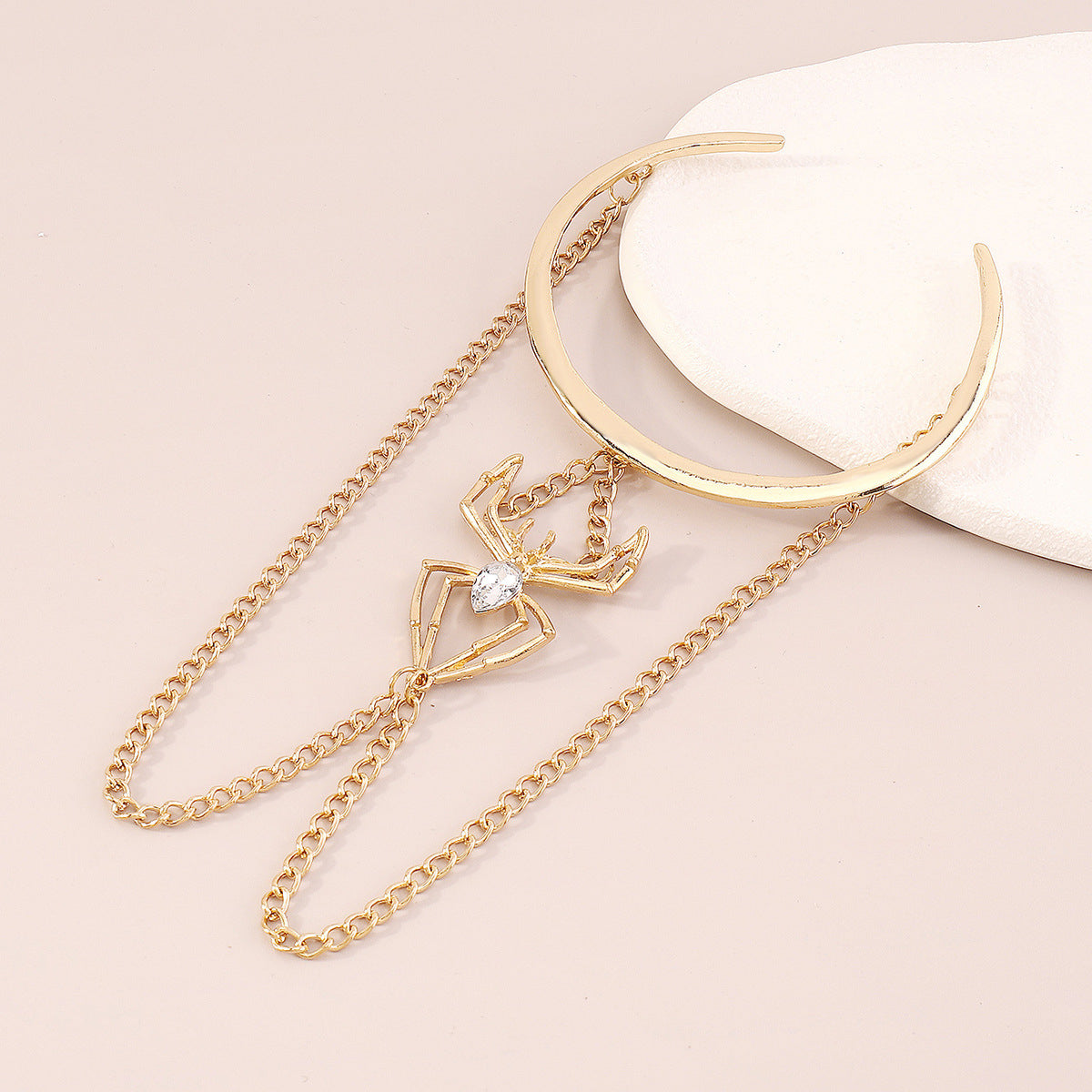 Crystal and 18K Gold-Plated Spider Chain Arm Cuff, dainty minimalist design, side view