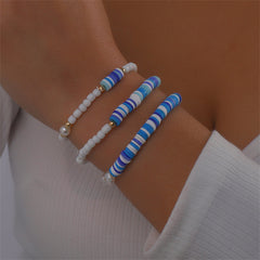 Blue Howlite & Pearl 18K Gold-Plated Beaded Stretch Bracelet Set
