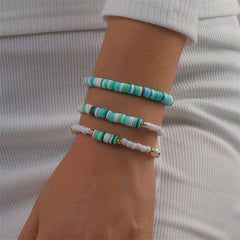 Mint Polymer Clay & White Howlite Beaded Stretch Bracelet Set
