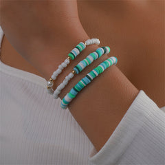 Mint Polymer Clay & White Howlite Beaded Stretch Bracelet Set