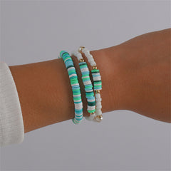 Mint Polymer Clay & White Howlite Beaded Stretch Bracelet Set