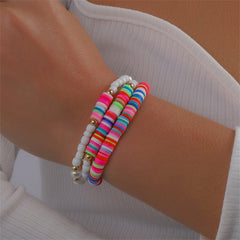 Pink Stripe Howlite & Pearl Beaded Stretch Bracelet Set