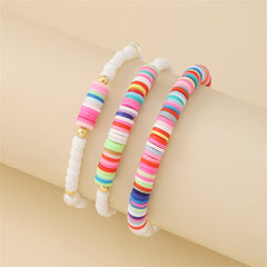 Pink Stripe Howlite & Pearl Beaded Stretch Bracelet Set