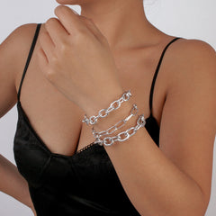 Silver-Plated Cable Chain Bracelet Set