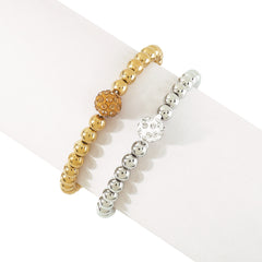 Cubic Zirconia & Two Tone Beaded Stretch Bracelet Set