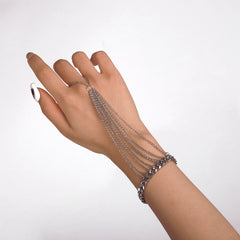 Silver-Plated Figaro Wrist-To-Ring Bracelet