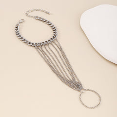 Silver-Plated Figaro Wrist-To-Ring Bracelet