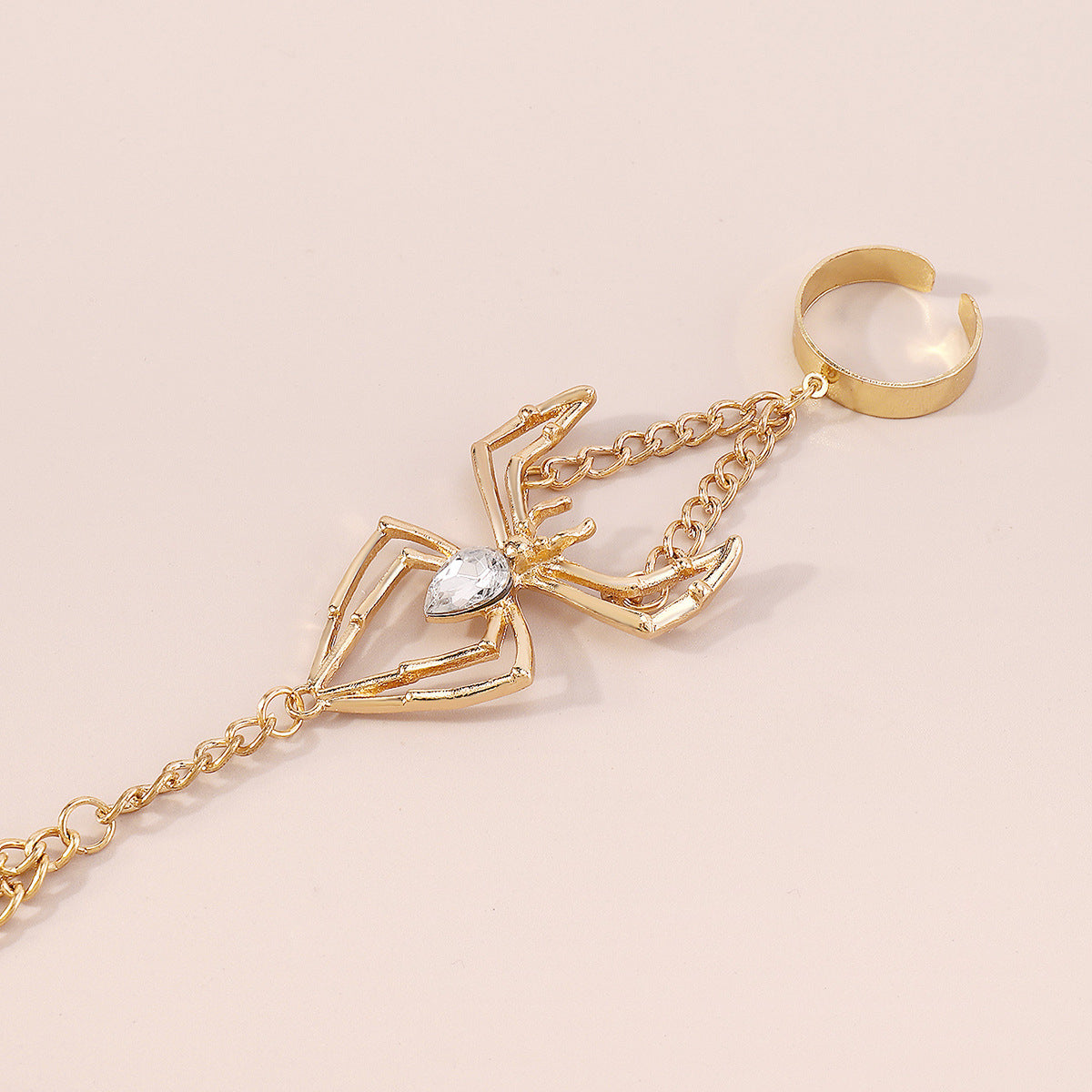 Crystal and 18K Gold-Plated Spider Wrist-To-Ring Bracelet, gold bracelet for women, elegant gift for her, lifestyle look