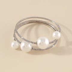 Pearl & Cubic Zirconia Silver-Plated Wrap Bracelet