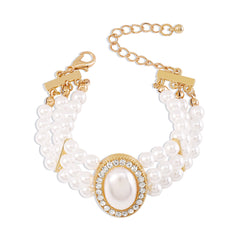 Pearl & Cubic Zirconia 18K Gold-Plated Oval Layered Bracelet