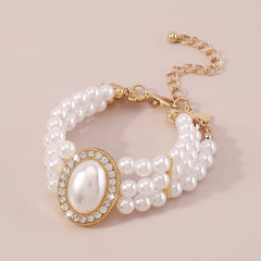 Pearl & Cubic Zirconia 18K Gold-Plated Oval Layered Bracelet
