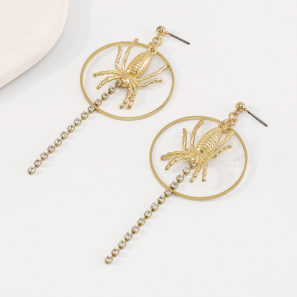 Cubic Zirconia and 18K Gold-Plated Spider Circle Drop Earring, gold drop earrings for women, styled look
