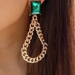 Green Crystal & 18K Gold-Plated Curb Chain Drop Earrings