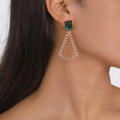Green Crystal & 18K Gold-Plated Curb Chain Drop Earrings