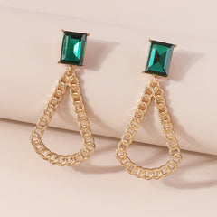 Green Crystal & 18K Gold-Plated Curb Chain Drop Earrings