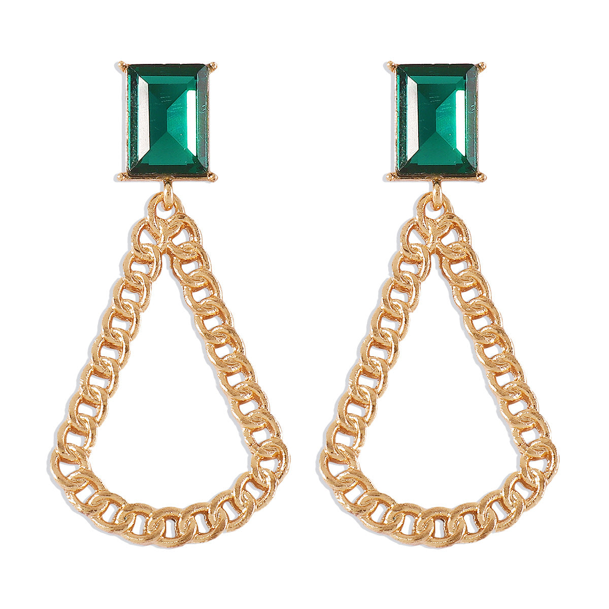 Green Crystal and 18K Gold-Plated Curb Chain Drop Earrings, gold drop earrings for women, styled look