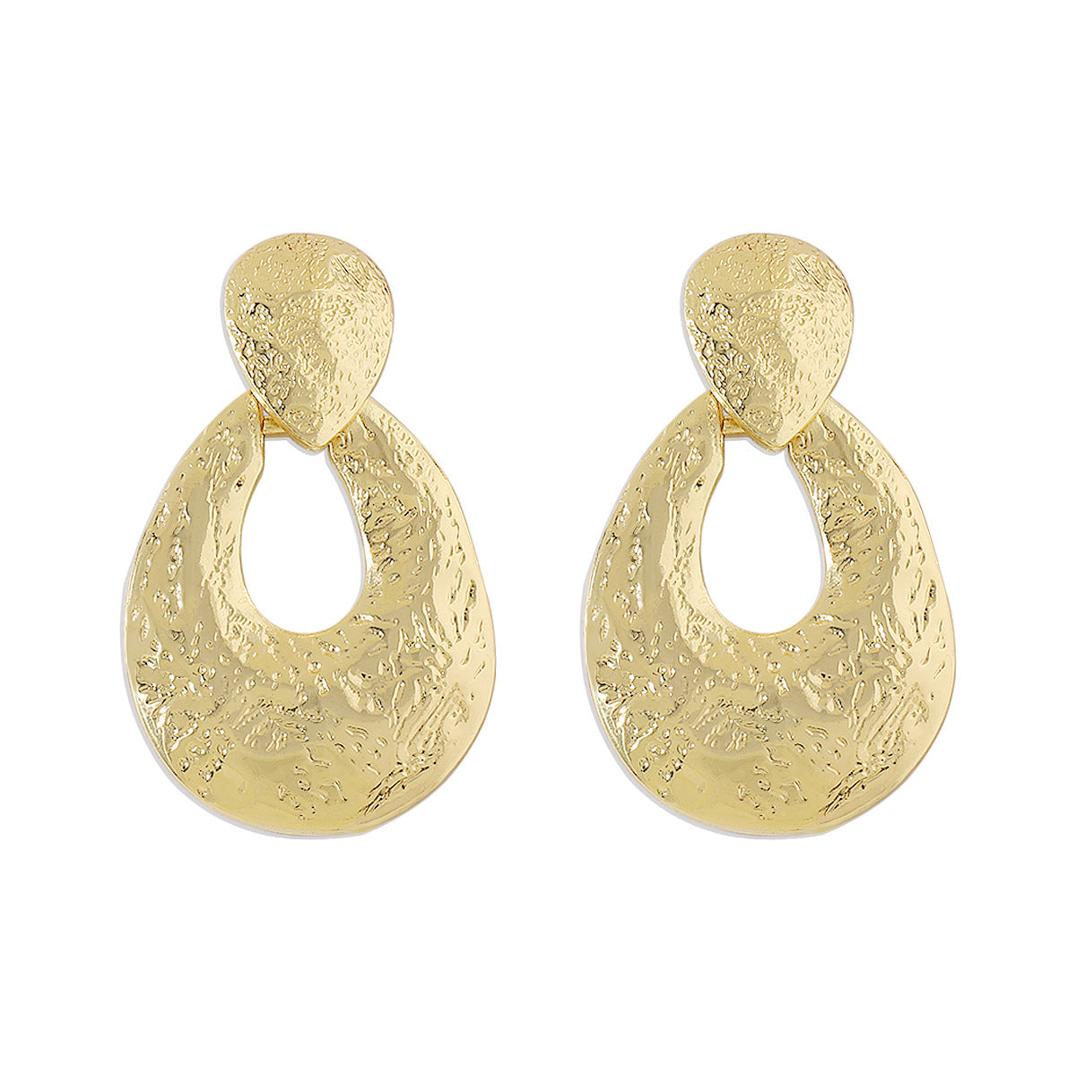 18K Gold-Plated Textured Open Drop Earrings, gold drop earrings for women, dainty minimalist design, styled look