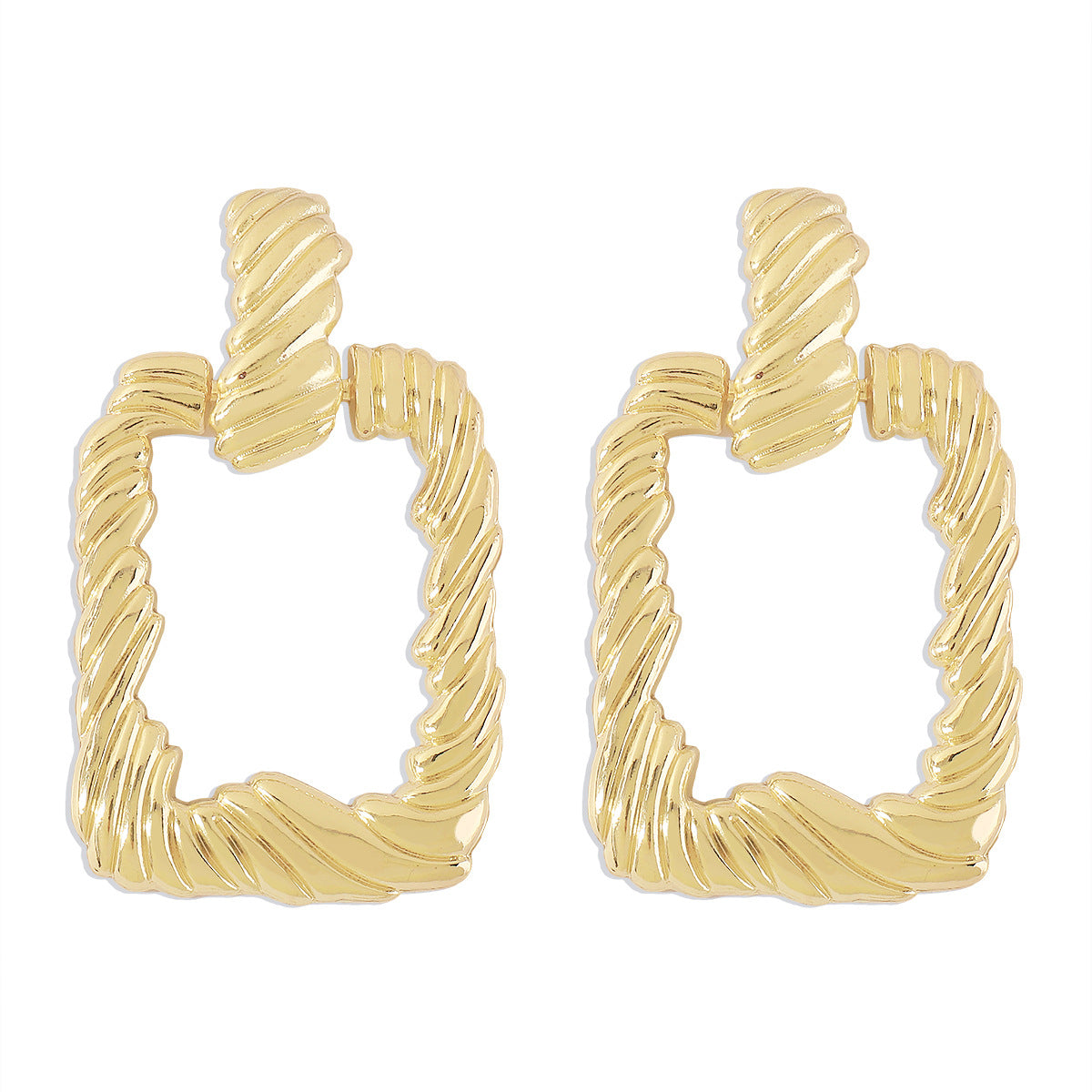 18K Gold-Plated Twine Open Rectangle Drop Earrings, gold drop earrings for women, vintage-inspired design, styled look