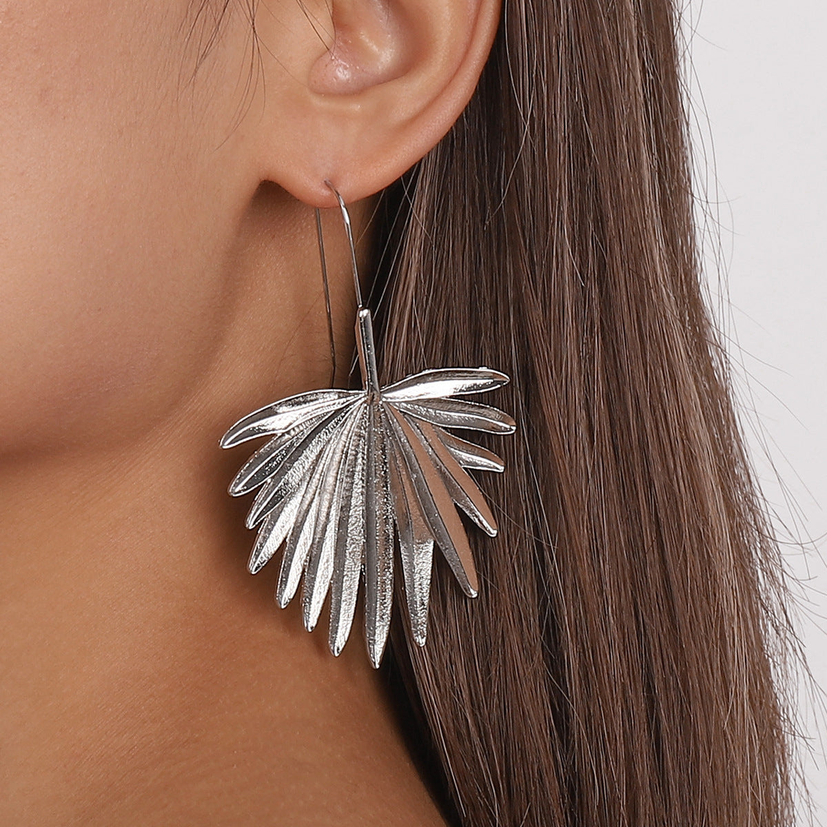 Silver-Plated Palm Leaf Drop Earrings, silver drop earrings for women, botanical inspired, styled look