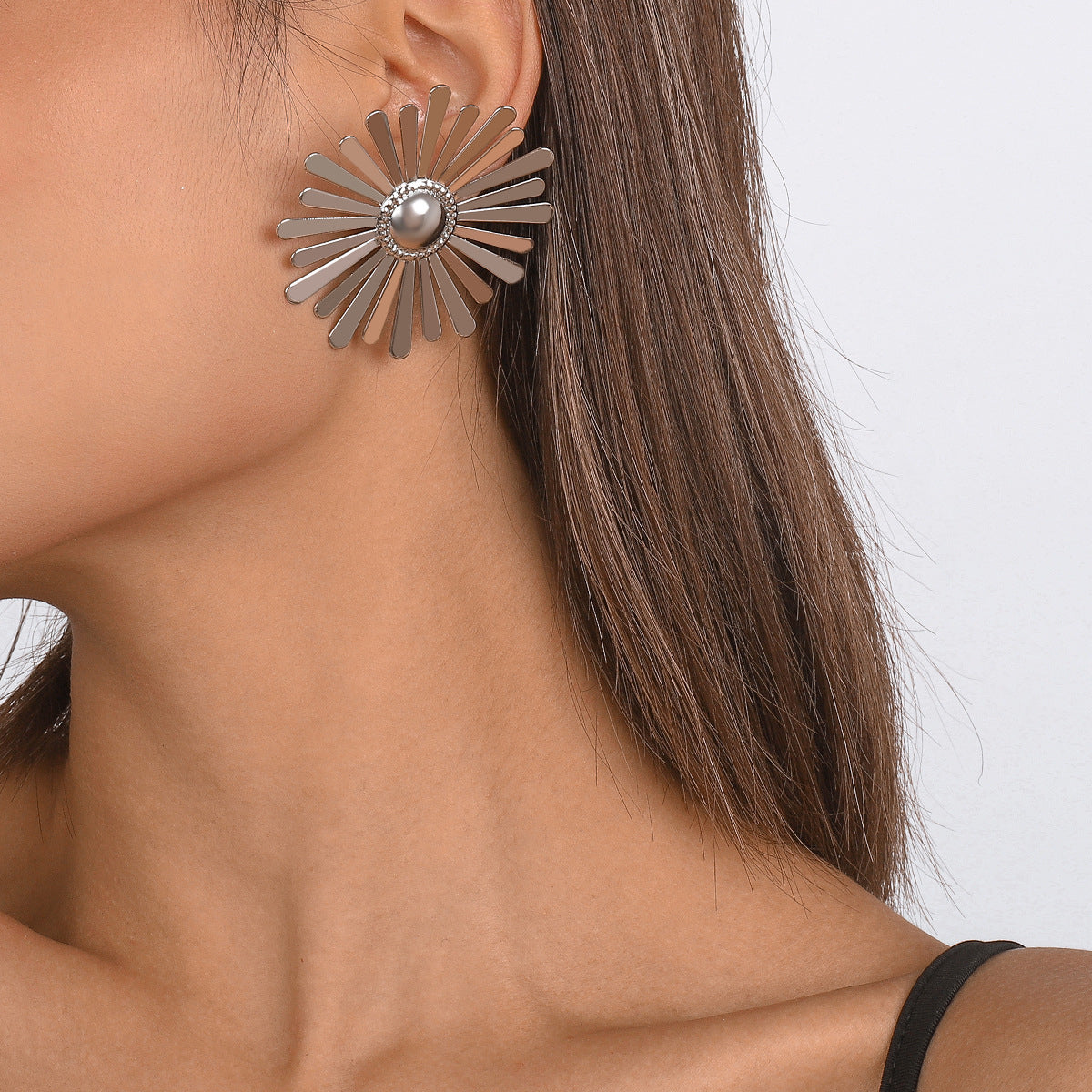 Silver-Plated Sunflower Stud Earrings, silver stud earrings for women, elegant gift for her, styled look