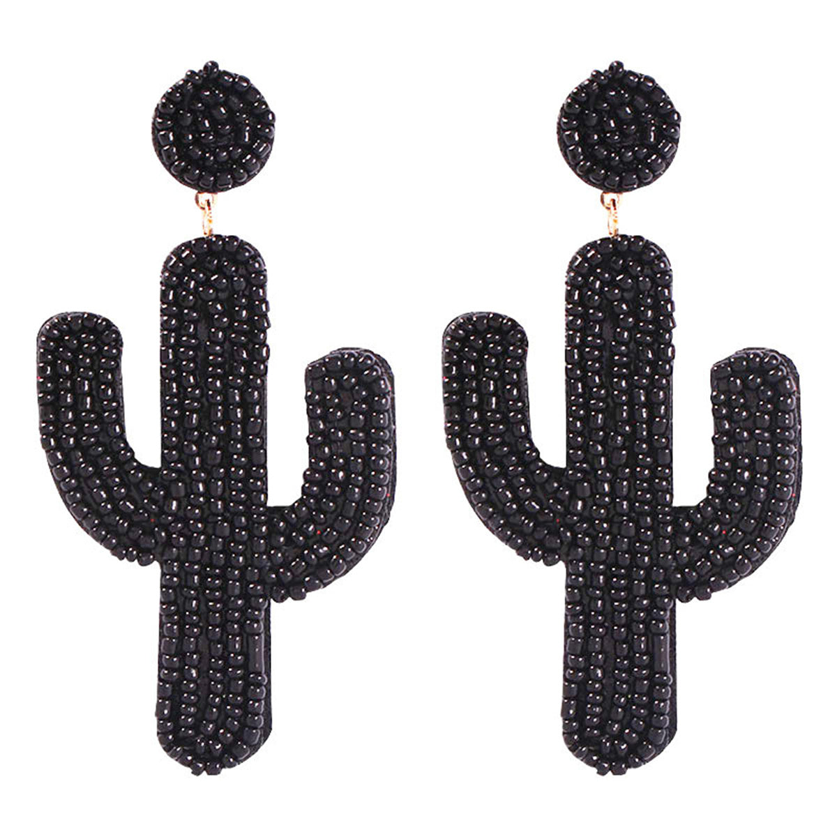 Black Howlite Beaded Cactus Drop Earrings, drop earrings for women, vintage-inspired design, detail close-up