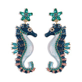 Crystal & Cubic Zirconia Enamel 18K Gold-Plated Seahorse Drop Earrings