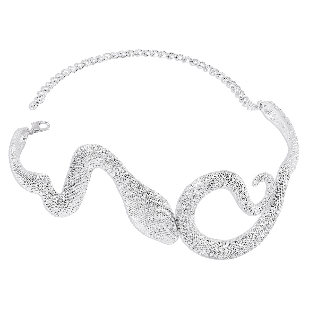 Silver-Plated Textured Snake Choker, chunky silver choker necklace, elegant gift for her, styled look